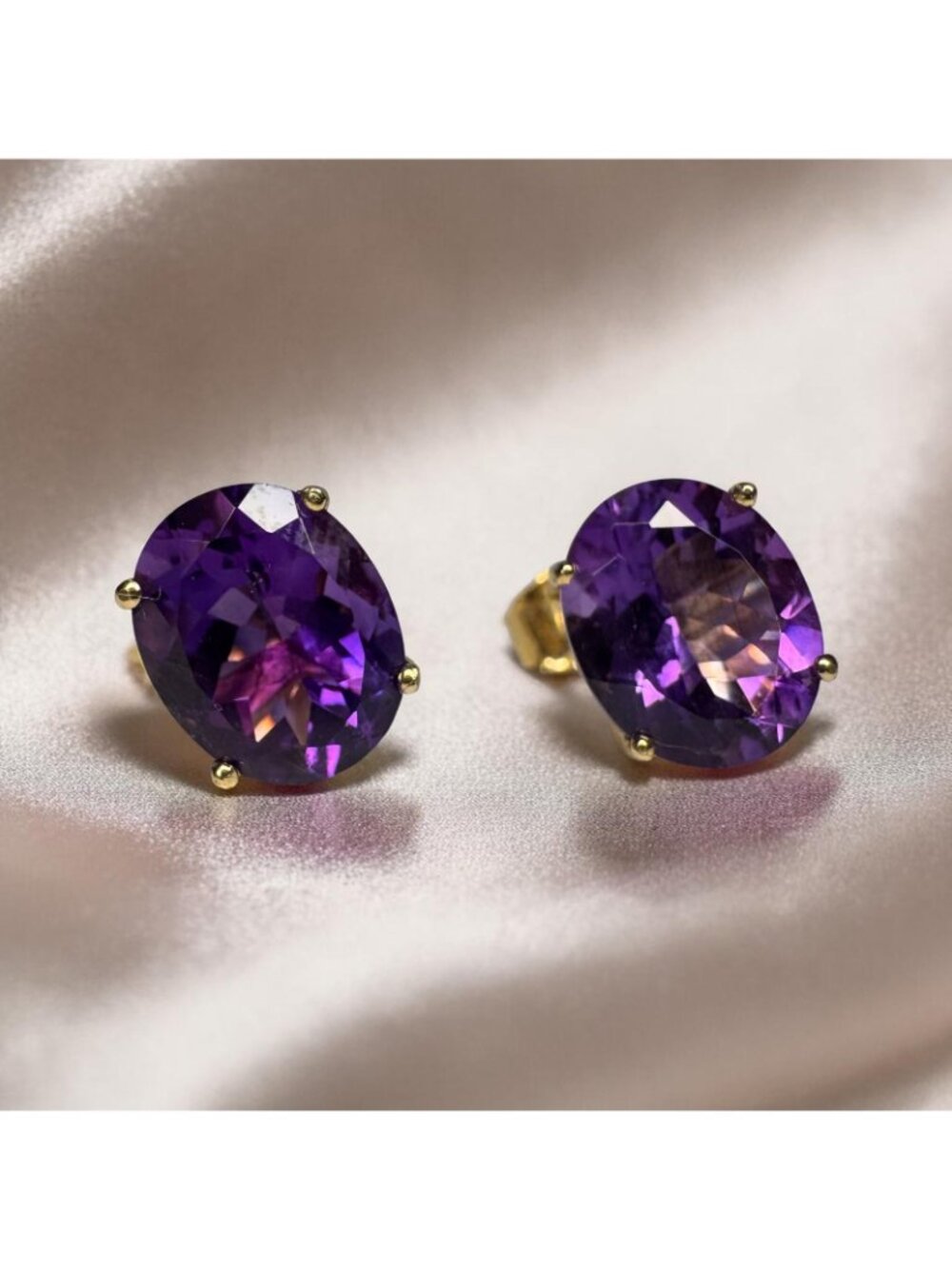 Vintage- 14K Gold Natural Amethyst Earrings Large 5CT February Birthstone Estate - Picture 3 of 16